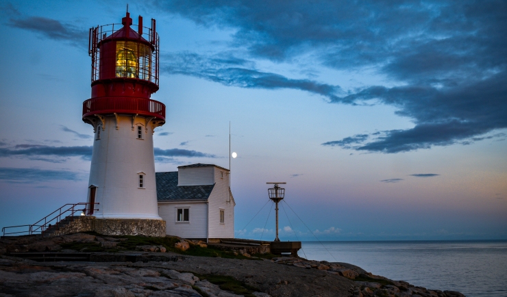 Colorful sunset at Lindesnes lighthouse in Norway